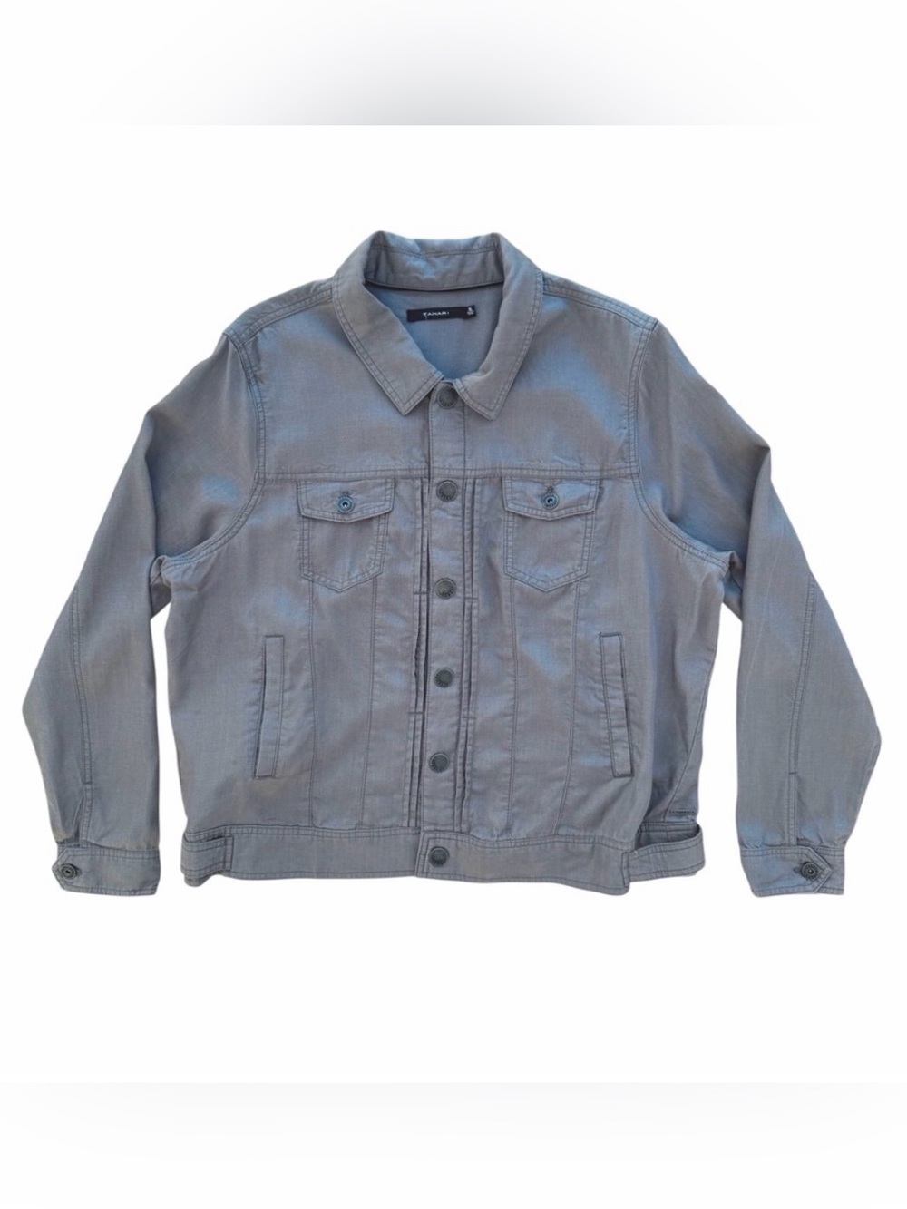 Tahari Lyocell Gray Utility Safari Lightweight Trucker Jacket ~ Women’s XL